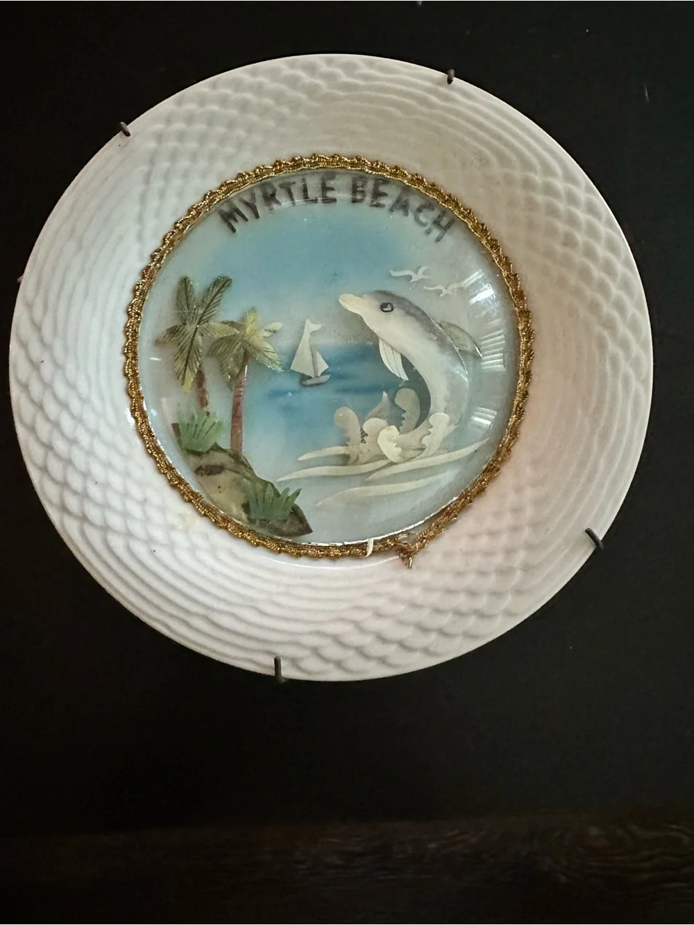 Myrtle Beach Decorative Wall Plate - White with Blue and Gold Accents